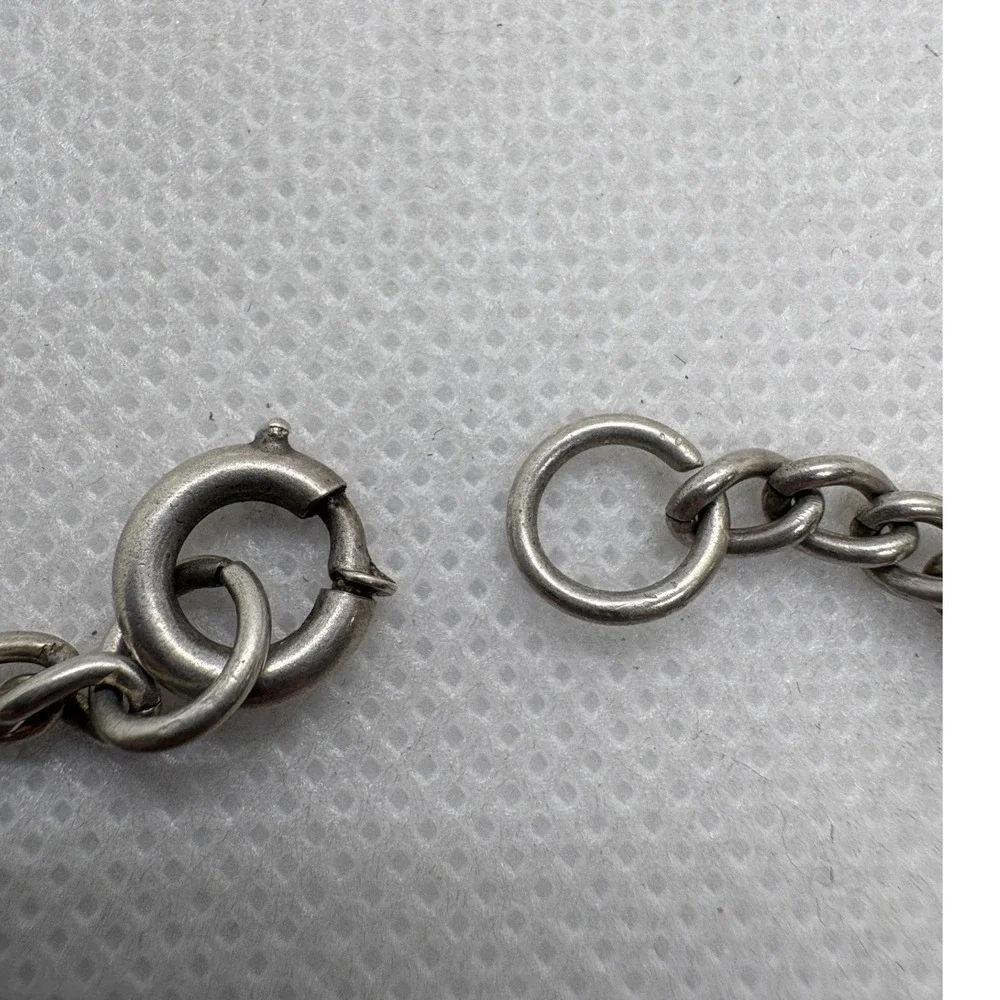 Vintage SKS Sterling Heart TOMY Name Key Charm Bracelet Silver Tone 7 Inch